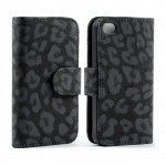 Wholesale iPhone 4S / 4 Leopard Flip Leather Wallet Case (Black)